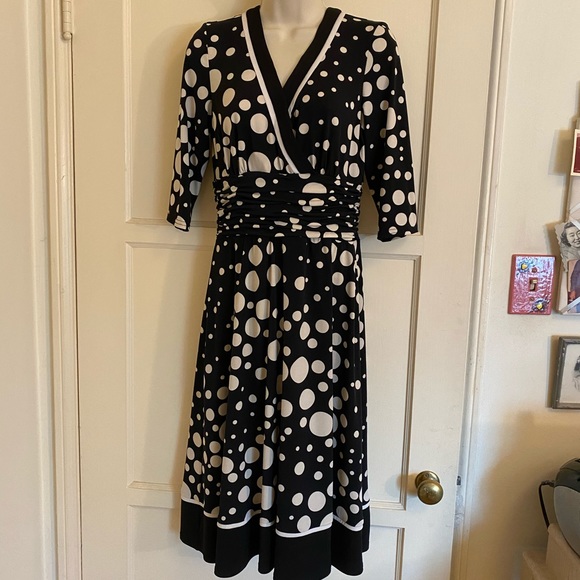 Sandra Darren black cream polkadot dress, Large - Picture 2 of 3